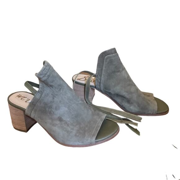 Sam Edelman Shoes - Sam Edelman Mule Sandals SAMPSON Suede leather Peep Toe Tassel Ankle Tie Green